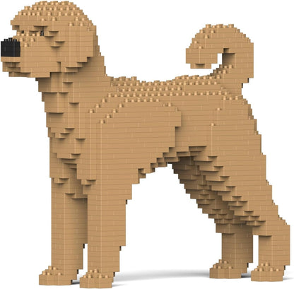 Curly Labradoodle dog brick sculpture sitting – view 4