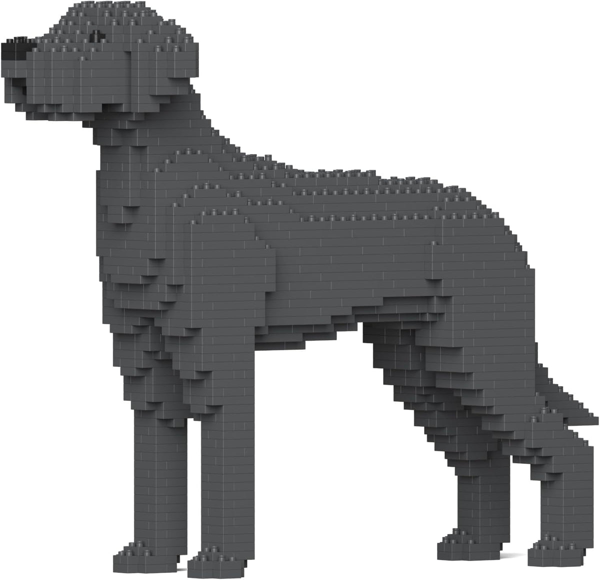 Brick-built Great Dane dog sculpture standing in profile