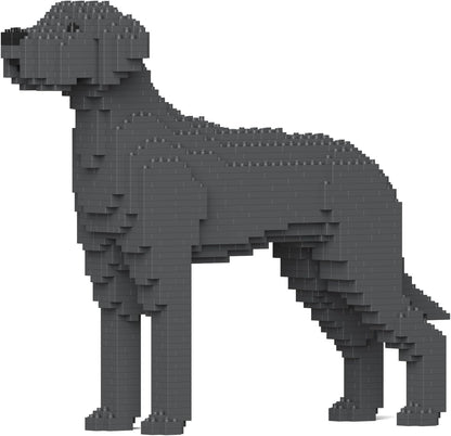 Brick-built Great Dane dog sculpture standing in profile