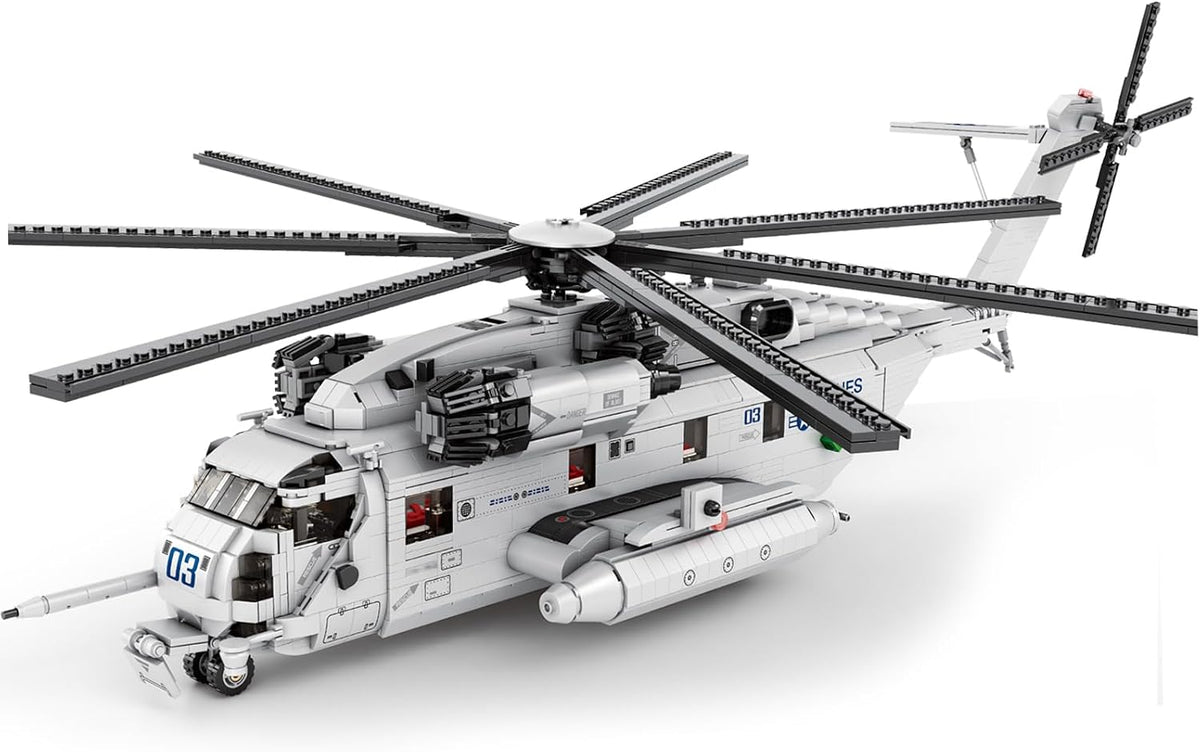 Brick model of a twin-rotor naval transport helicopter