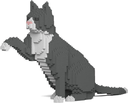 Grey and white tuxedo cat brick sculpture – view 5