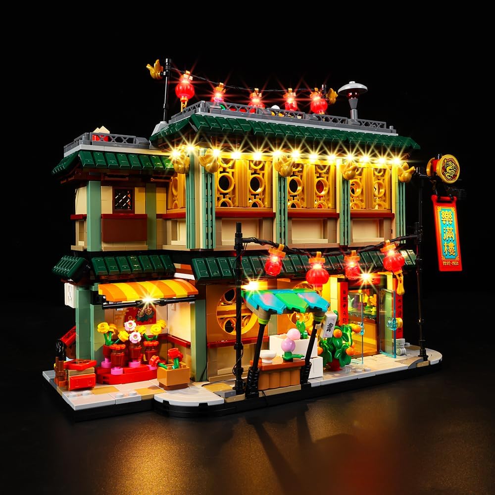 Brick-built Lunar New Year family dinner house with red lanterns lit by LEDs – view 2