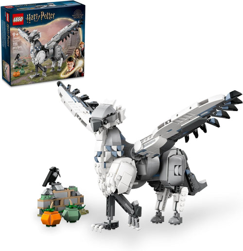 Brick-built gray hippogriff with wings spread