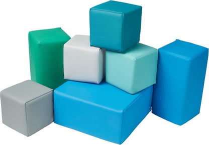Soft foam toddler stacking blocks in assorted colors stacked on the floor – view 2