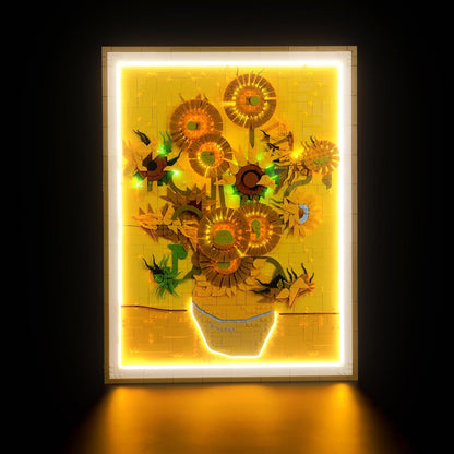 Brick-built sunflowers painting in a vase lit by LED lights – view 2