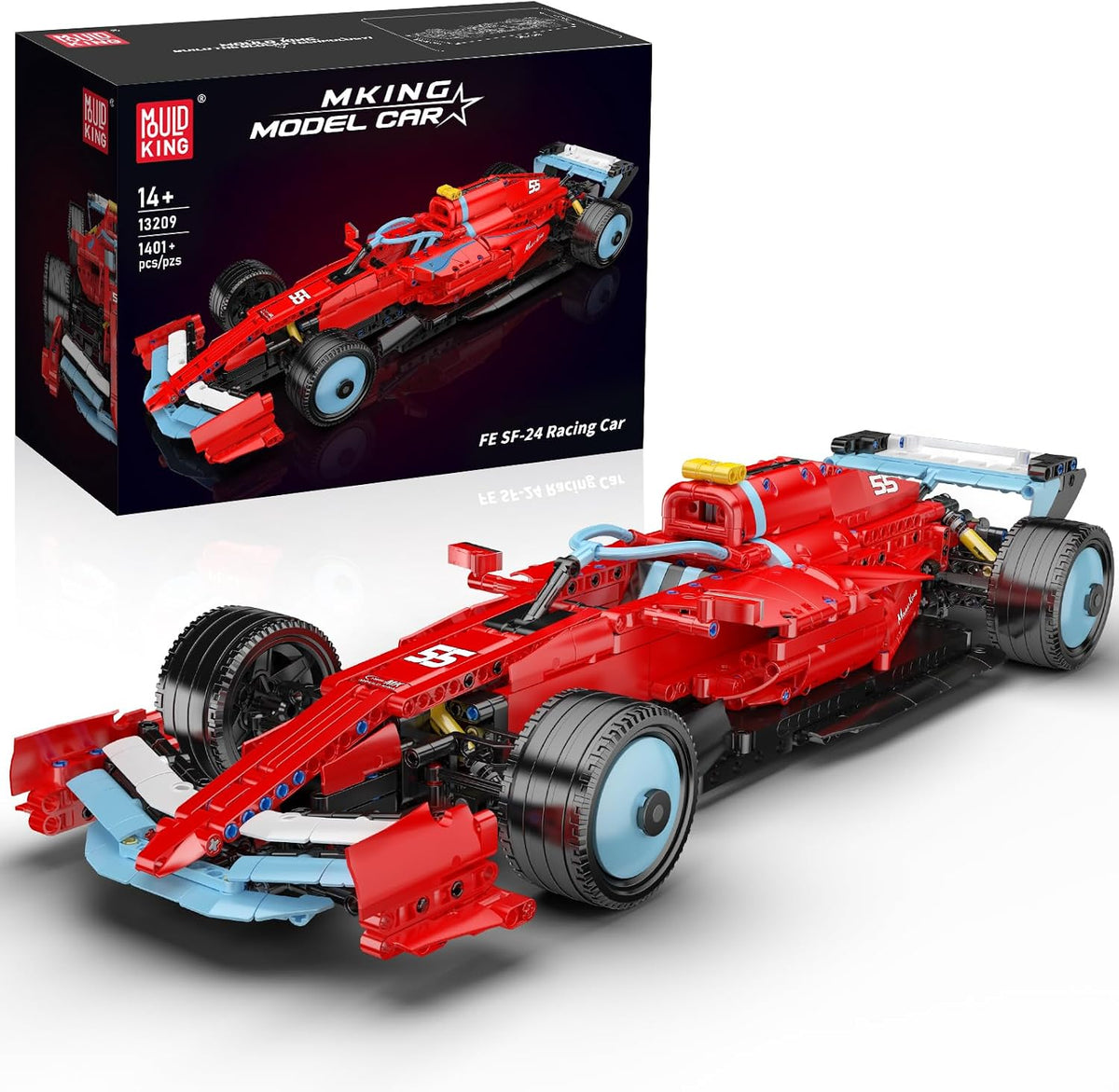 Built convertible classic sports car brick model with red interior and open trunk – view 2