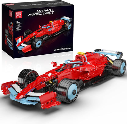 Built convertible classic sports car brick model with red interior and open trunk – view 2