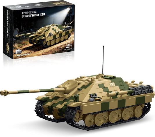 Built WWII German medium tank brick model with rotating turret and tracks
