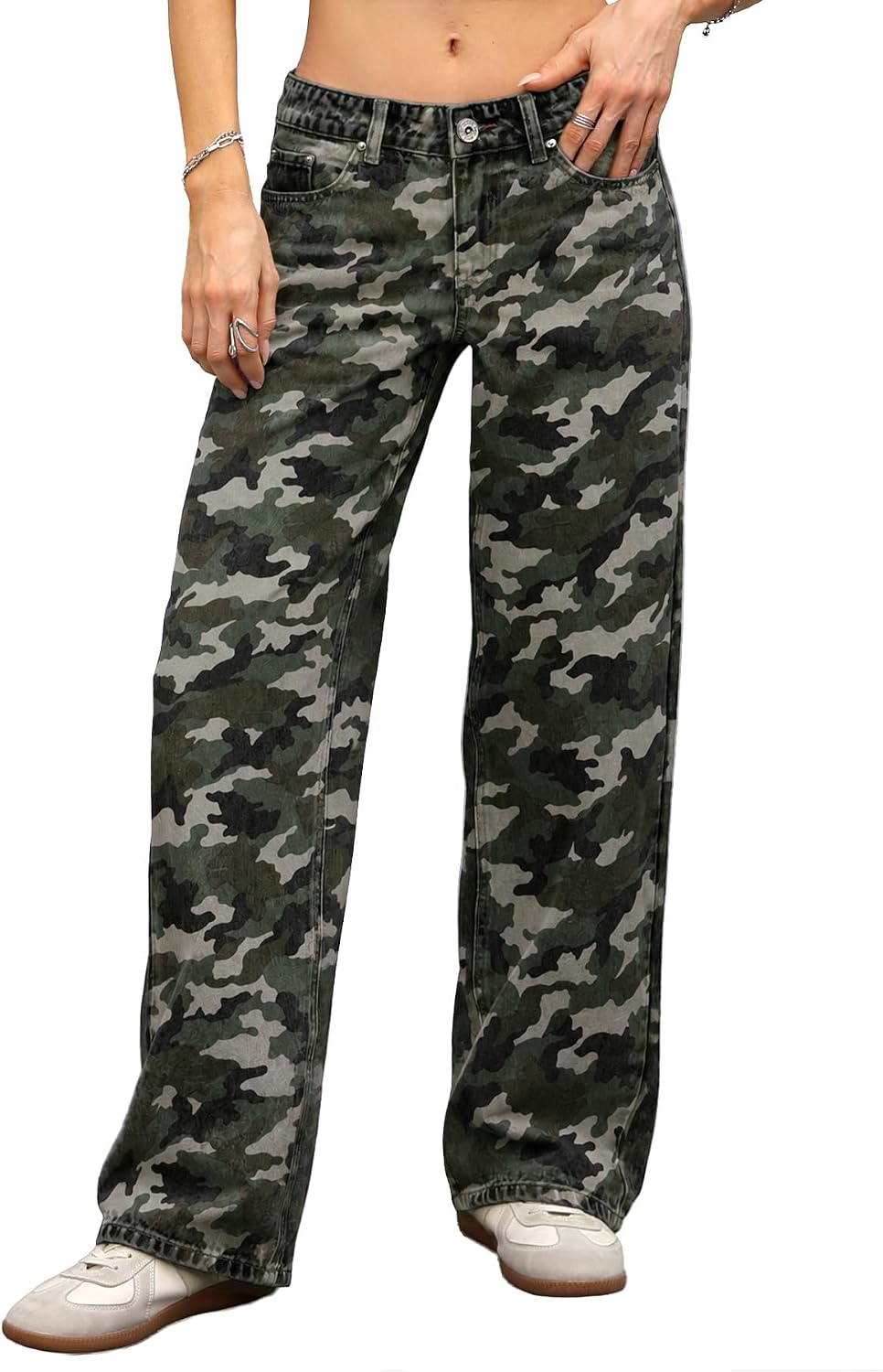 Women's Low Rise Baggy Jeans - Straight Leg Stretch Denim in a Loose Boyfriend Fit for Y2k Outfits - 2
