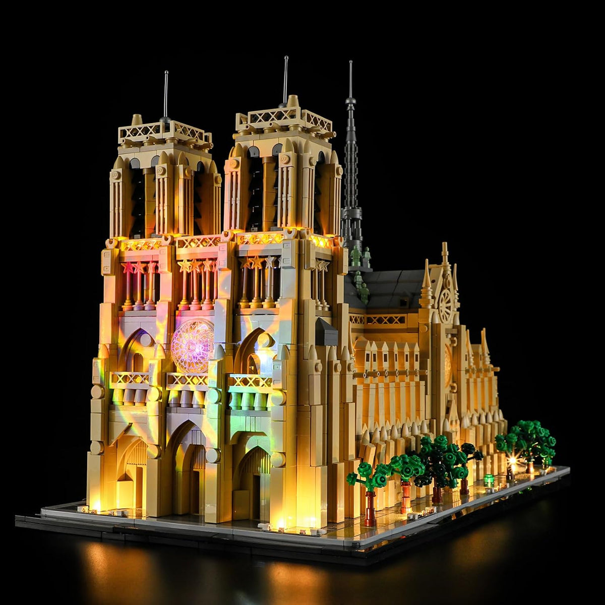 Gothic cathedral brick model lit from within by warm LED lights – view 2