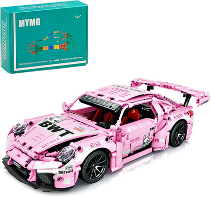 Brick-built pink super sports car with low profile and large rear wing – view 2