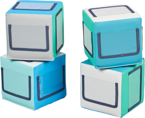 Four soft foam stacking cubes in contemporary colors