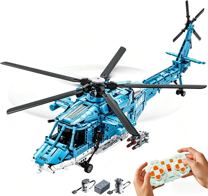 Brick-built military helicopter with motor-driven rotors