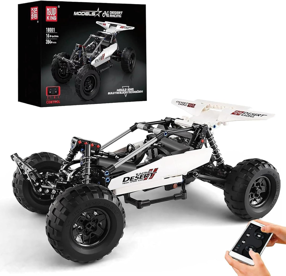 Brick-built off-road racing buggy with large tires and exposed suspension