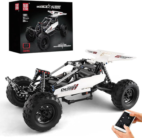 Brick-built off-road racing buggy with large tires and exposed suspension