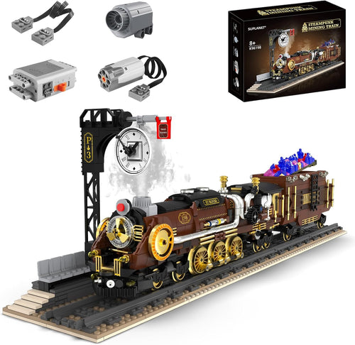 Brick steam mining train puffing mist smoke with an ore wagon