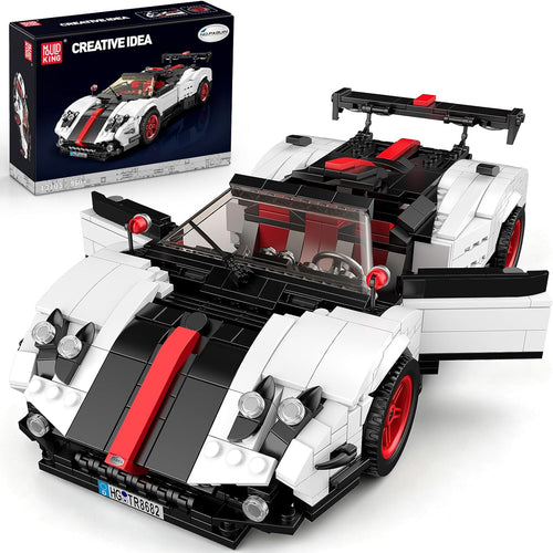 White brick-built 1:14 scale supercar model in side profile