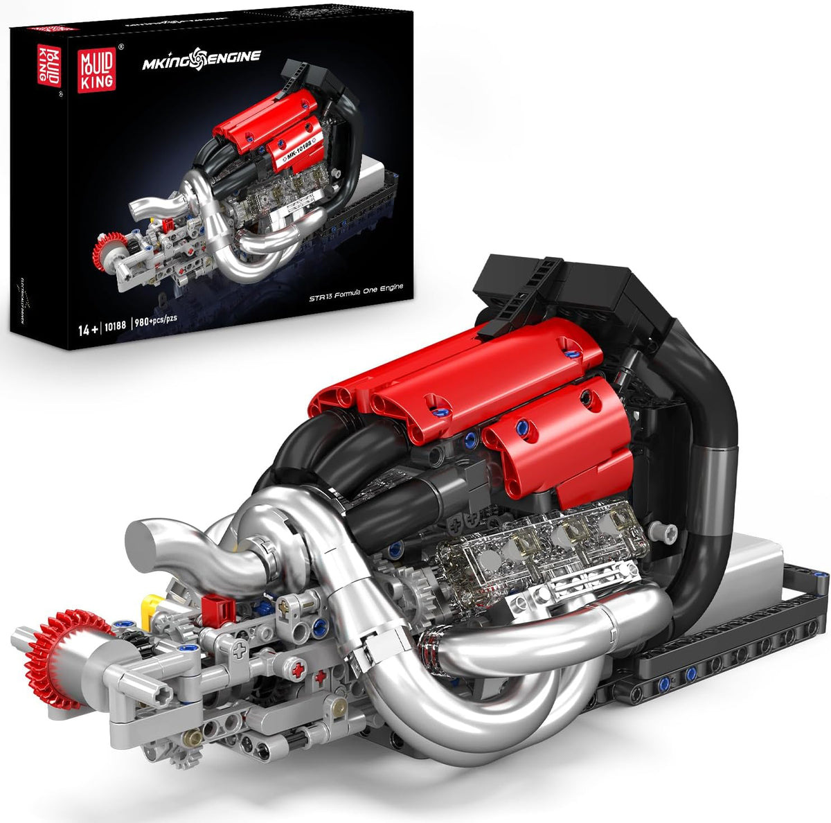 Assembled mini V8 engine model with motor and gearshift lever – view 2