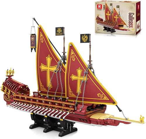 Galleass warship brick model with oars and sails