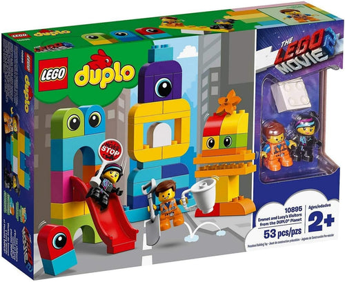 Colorful large brick space scene with builder hero figures and alien visitors