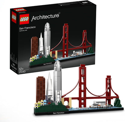 Brick-built San Francisco skyline with Golden Gate Bridge and Alcatraz Island