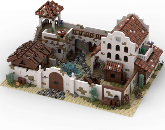 Brick-built hacienda-style villa architecture model on display