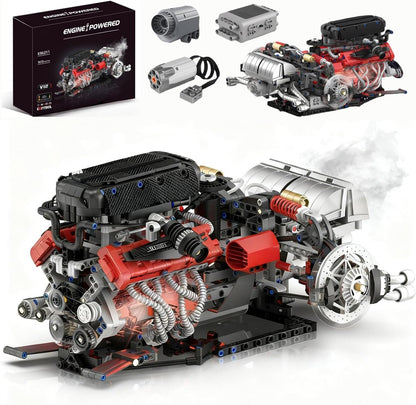 Transparent V12 engine model with visible pistons and lighting