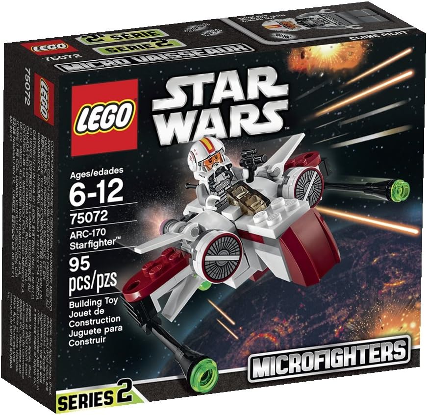 Small brick-built space fighter with folding wings and pilot minifigure