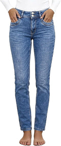 Women's High Rise Skinny Jeans - Butt Lifting Slim Fit Stretch Denim with a Double Button Closure - Dark Blue