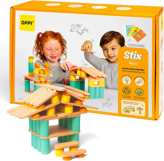 Wooden stix blocks stacked into a tower