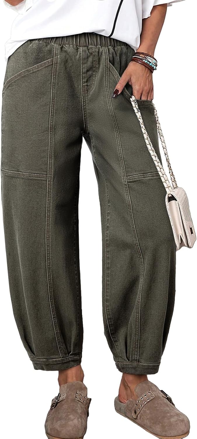 Women's High Waisted Barrel Jeans - Cropped Stretch Denim Ankle Pants for Western Weekend Outfits - 4