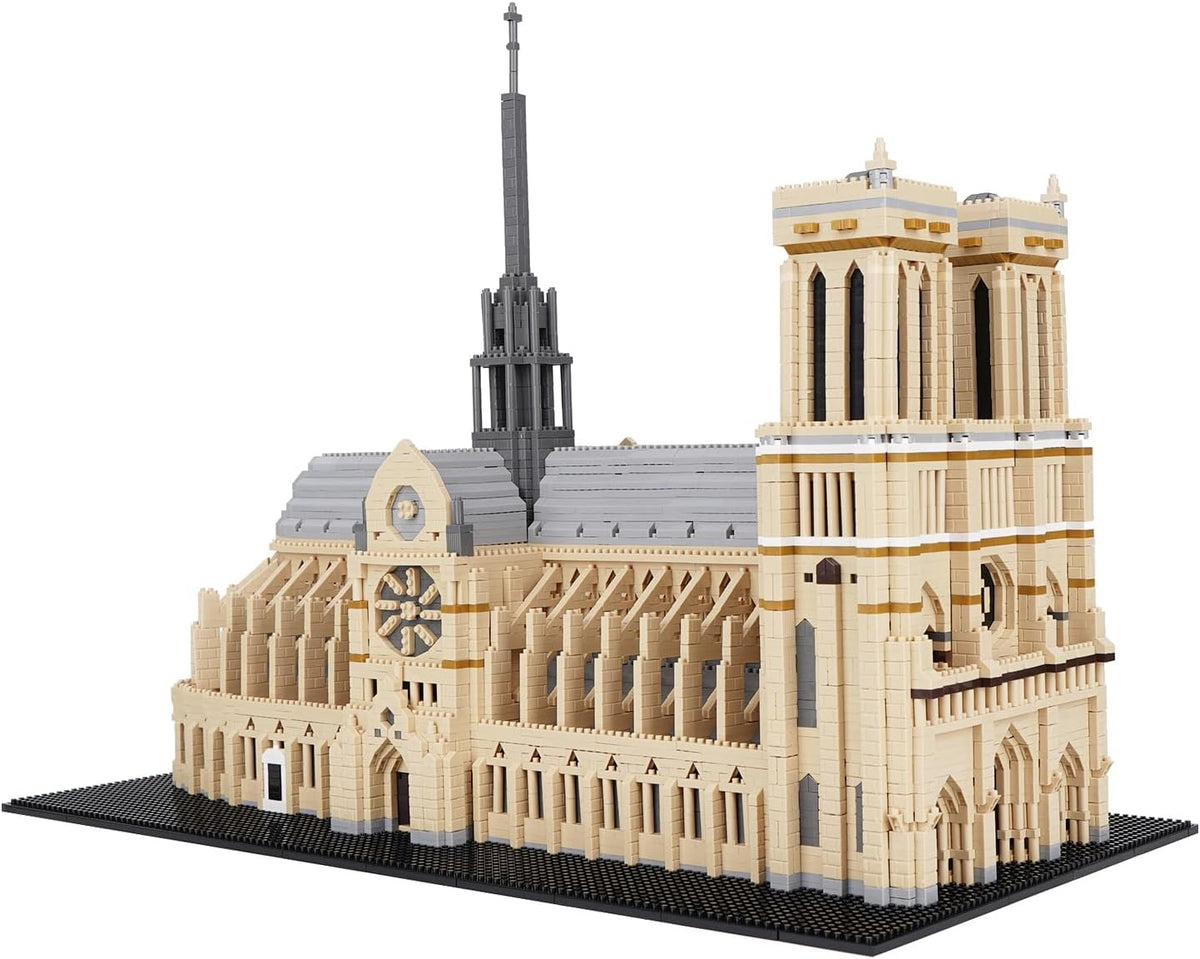 Micro brick model of Notre Dame de Paris cathedral with twin towers