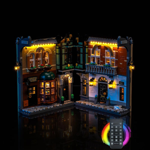 Victorian detective book nook brick model glowing with LED lights between books