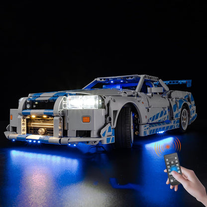 Brick-built endurance racing hypercar with glowing LED headlights and light strips – view 4
