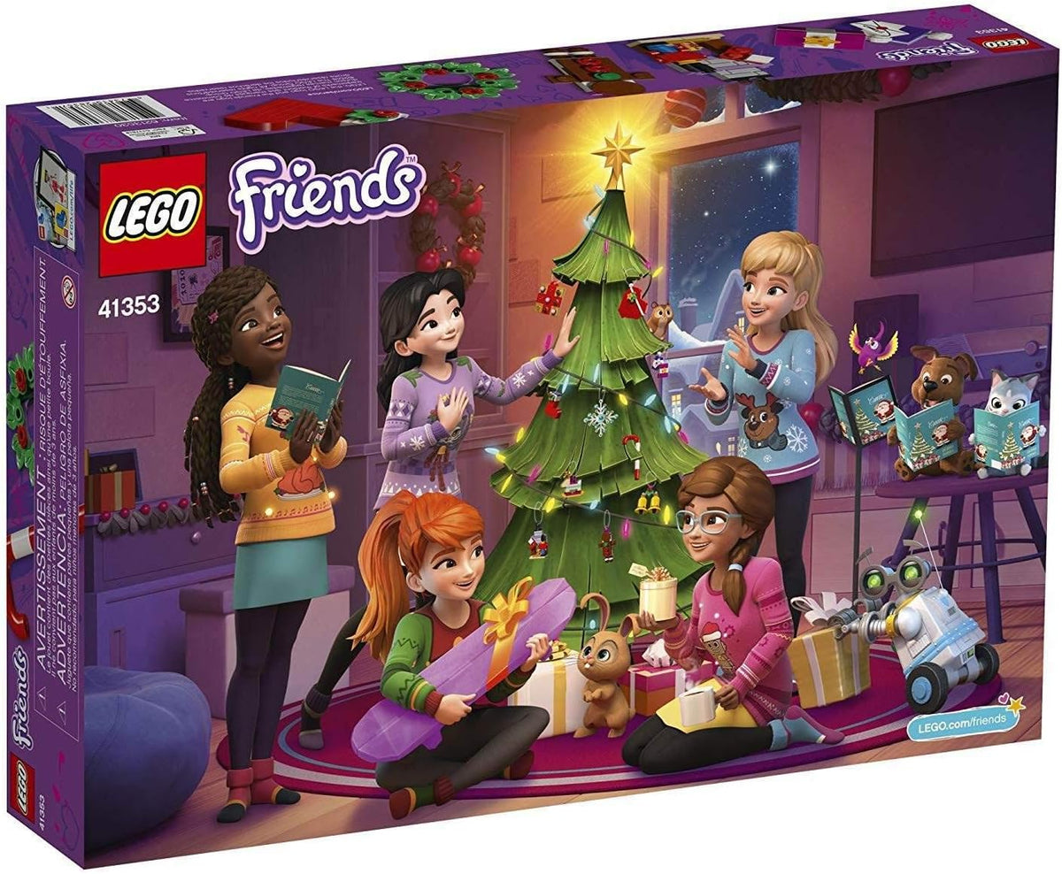 Holiday advent calendar box with numbered doors and small brick-built candy cane and gingerbread models