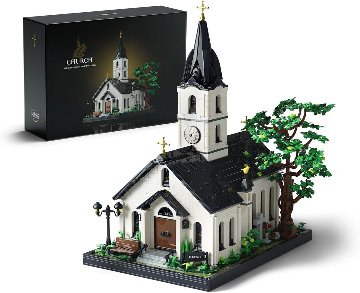 Brick-built country chapel with steeple and arched windows