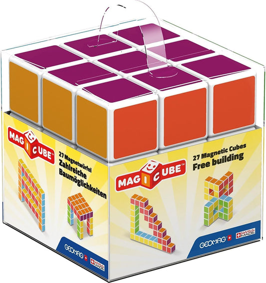 Colorful magnetic cubes stacked and joined into a free-form tower