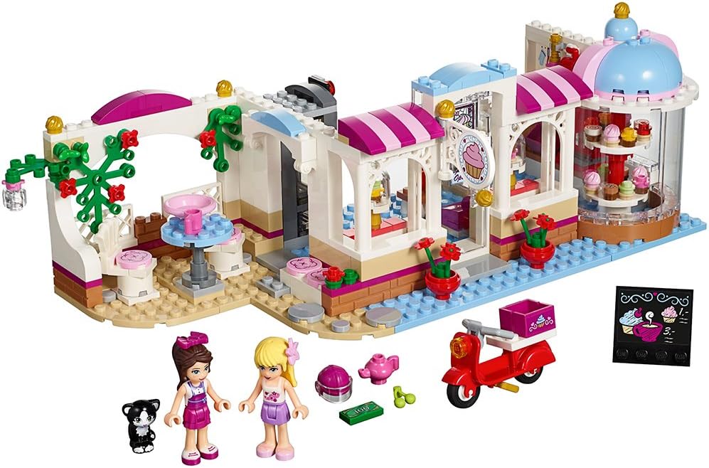 Built cupcake cafe brick set with bakery counter, oven, scooter and mini-doll figures