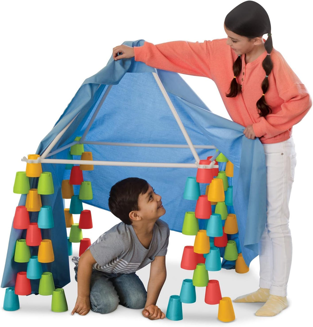 Kids play fort built from construction kit pieces