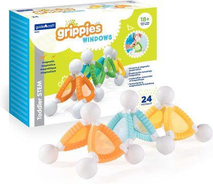 Colorful soft-grip magnetic building pieces connected into a small tower – view 9