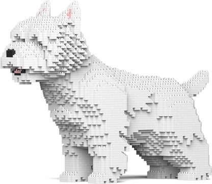 Brick-built white West Highland terrier dog sculpture – view 2