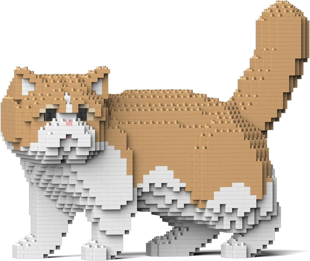 Brick-built Exotic Shorthair cat sculpture sitting with a round flat face – view 3