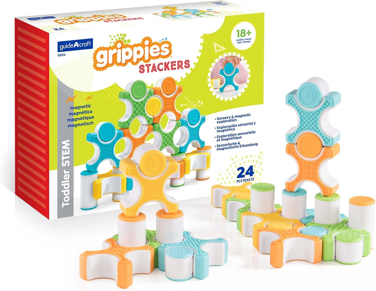 Colorful soft-grip magnetic building pieces connected into a small tower – view 8