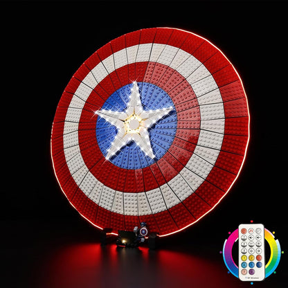 Brick-built round star shield display lit by LED lights
