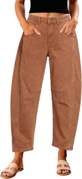 Women's High Rise Barrel Jeans - Cropped Stretch Denim with Seam Detailing for Dressy Casual Outfits - Small (14)