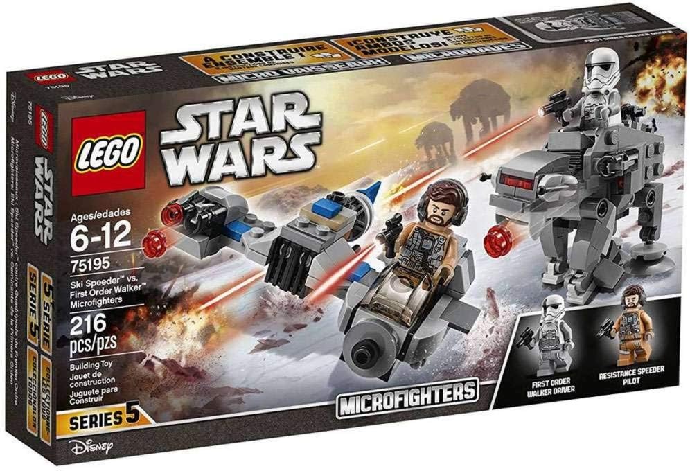 Small brick ski speeder facing a mini armored walker beside a trench