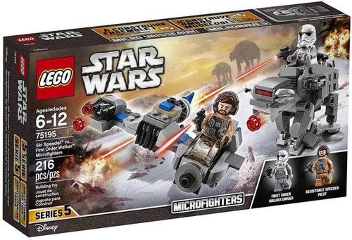 Small brick ski speeder facing a mini armored walker beside a trench