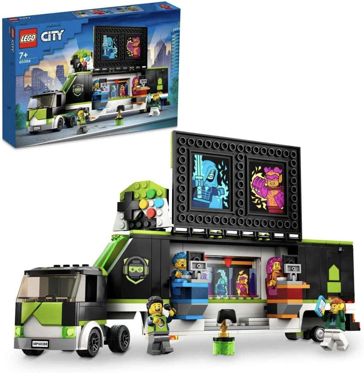 Brick-built esports truck with fold-down stage, gaming stations and screens