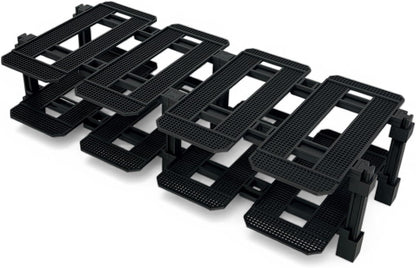 Modular racing garage display rack with small brick race cars in each bay – view 8
