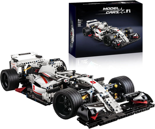 Brick-built 1:10 scale sports race car in racing livery on a white background